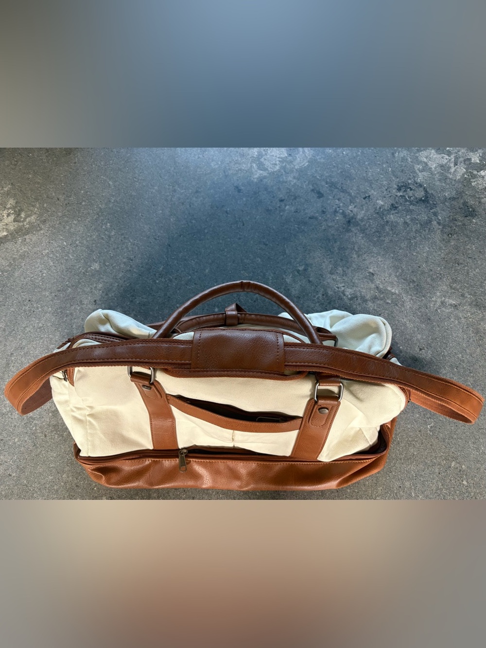 Canvas and Brown Leather Weekender Bag - Men